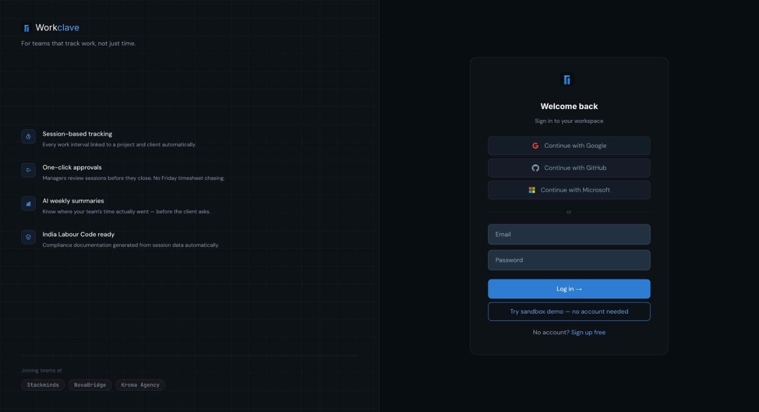 صفحة تسجيل الدخول Welcome back بحقلي البريد وكلمة المرور، وزر تسجيل الدخول، وزر Try sandbox demo.
